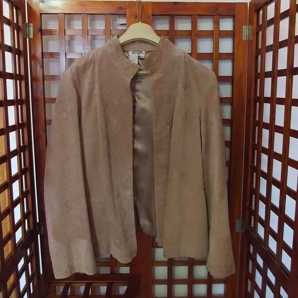 Suede Jacket with Decorative Stitching